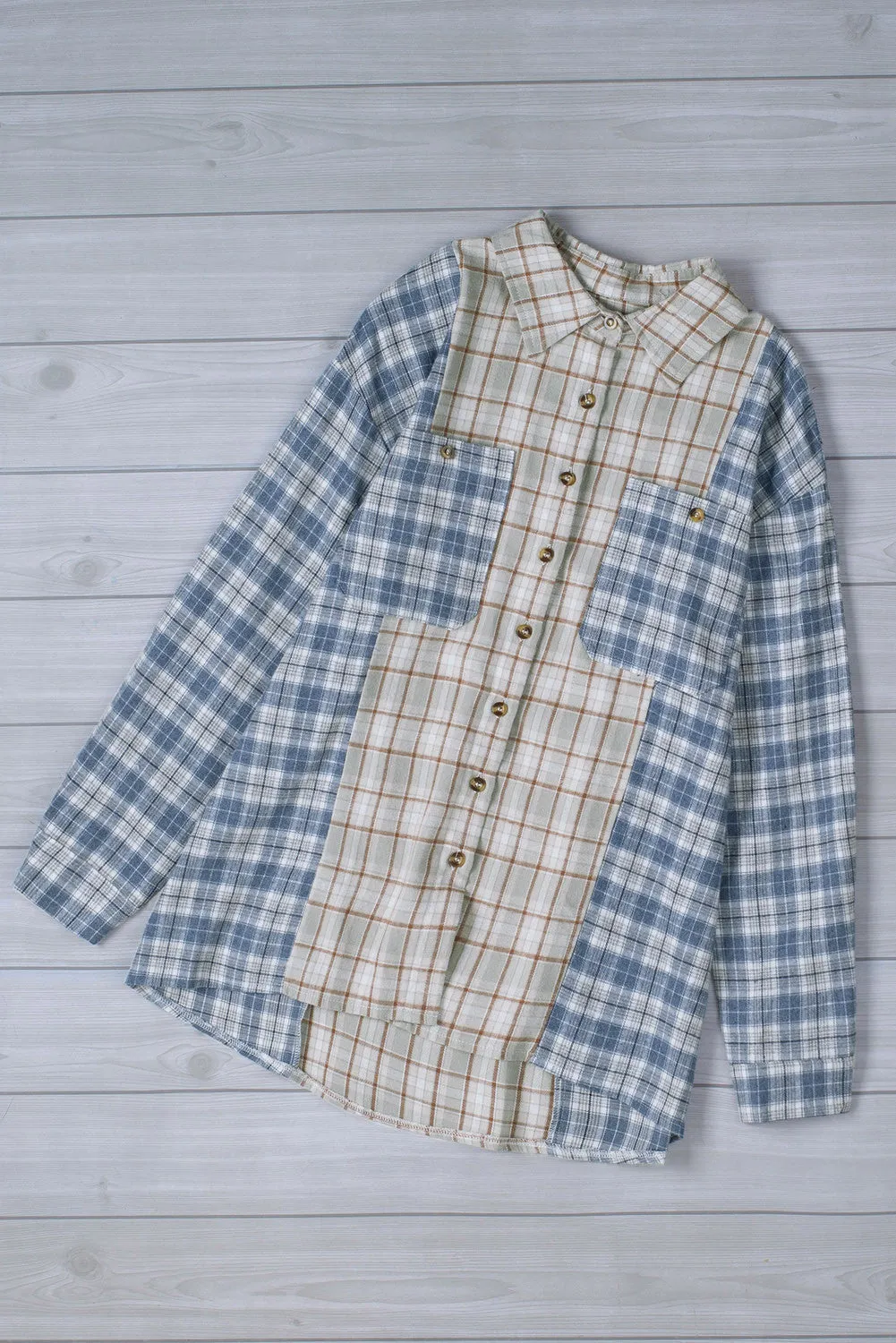 Plaid on Plaid Color Block Button Up Shirt