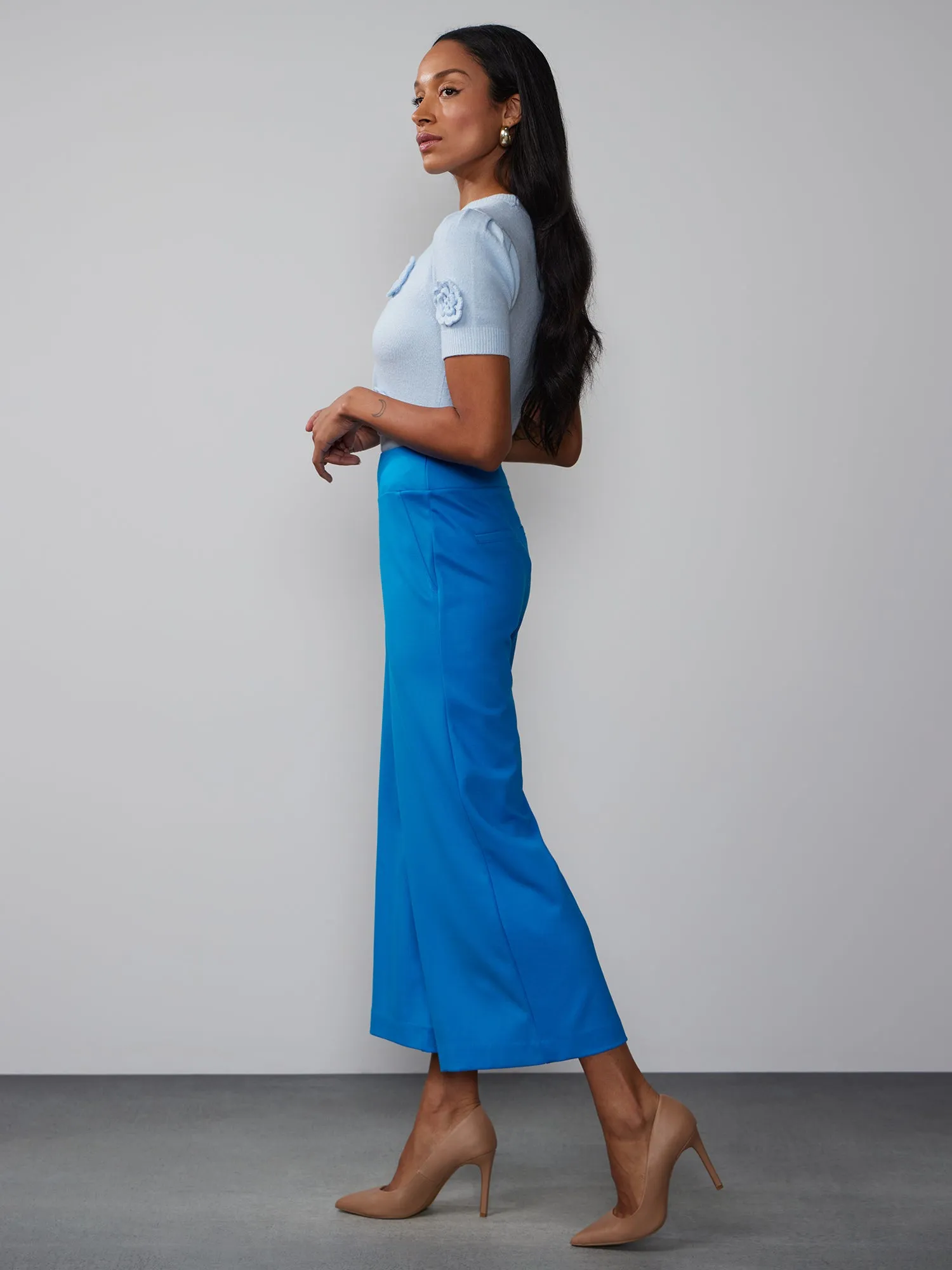 Ponte Pull On Palazzo Crop Pant