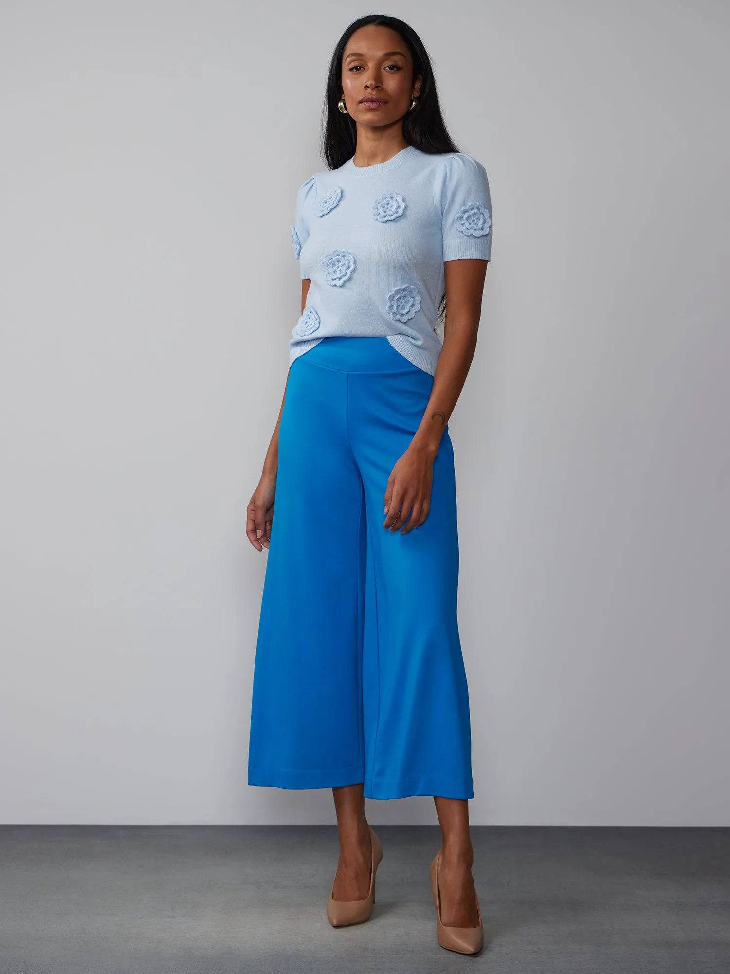 Ponte Pull On Palazzo Crop Pant