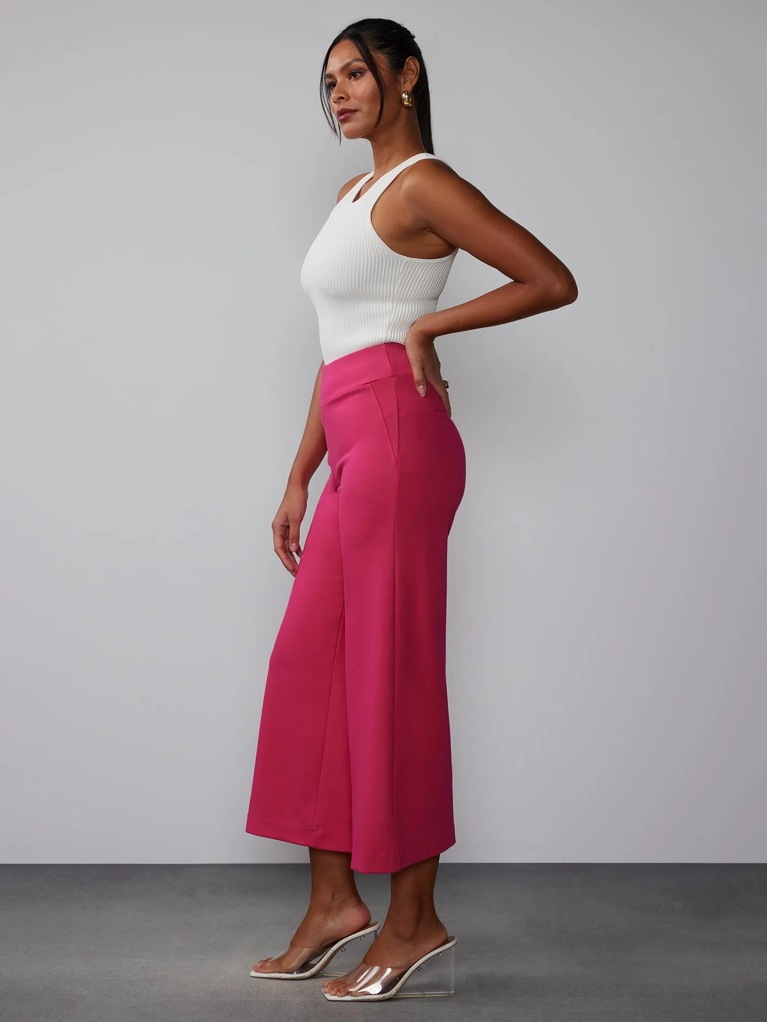 Ponte Pull On Palazzo Crop Pant