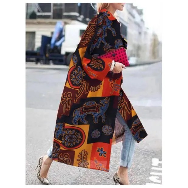 Printed Loose Windbreaker Flare Sleeve Jacket