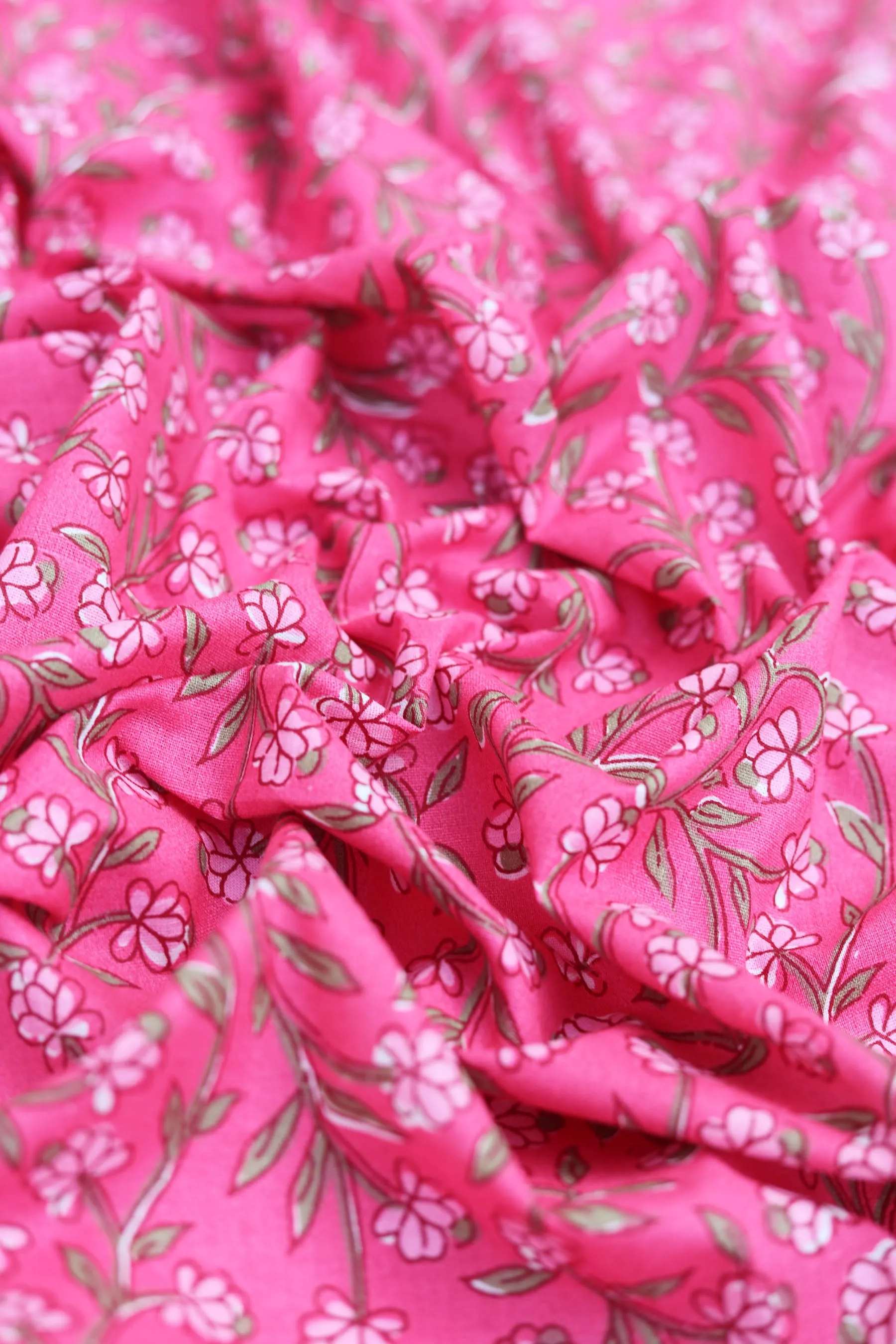 Pure Cotton Dusty Pink Floral Hand Block Printed Fabric