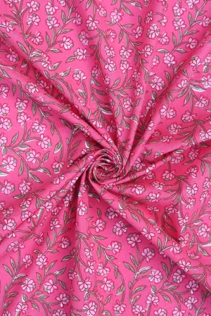 Pure Cotton Dusty Pink Floral Hand Block Printed Fabric