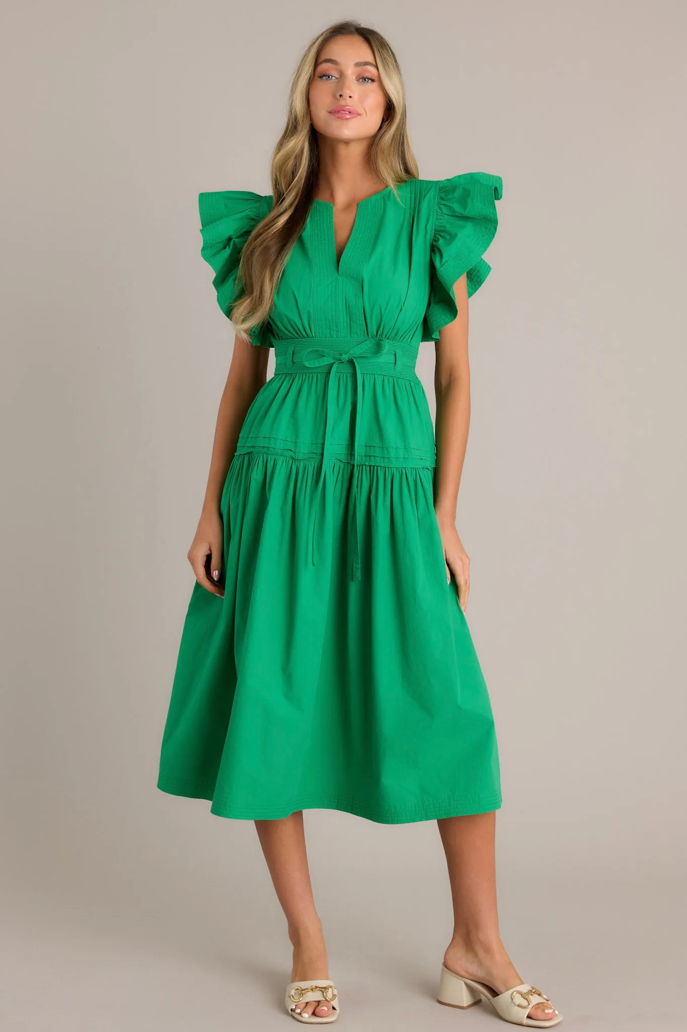 Pure Enchantment Kelly Green 100% Cotton Midi Dress