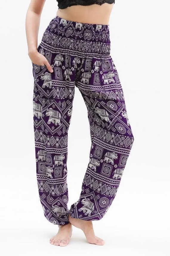 Purple Elephant Boho Pants