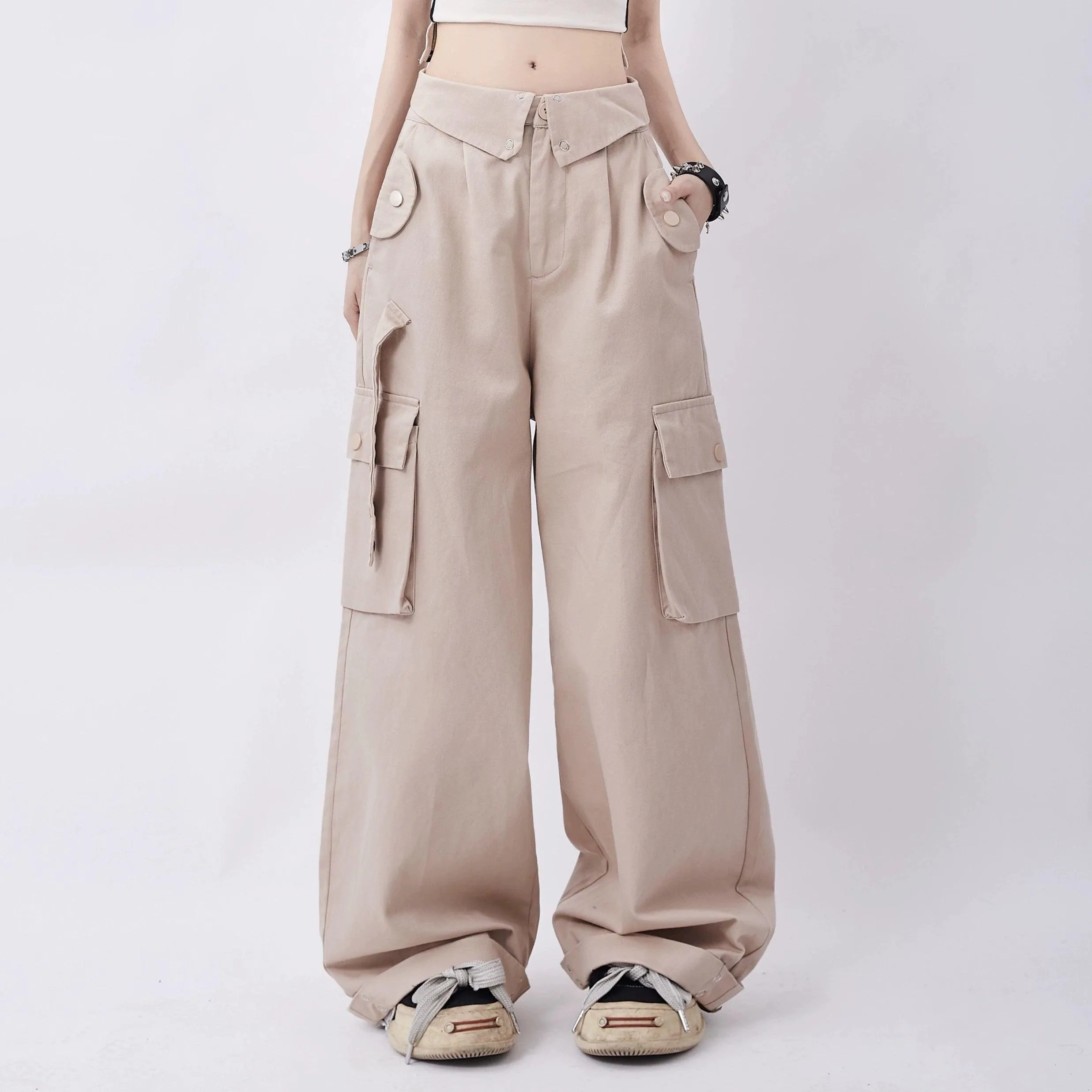 Rayohopp Women'S Ultra Wide-Leg Cargo Pants - High-Waisted Balloon Trousers With Multi-Pocket Design (Multiple Colors)