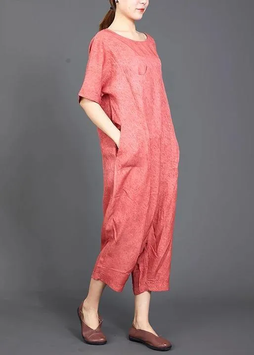 red cotton jumpsuit pants Omychic Solid Color Casual Loose Comfortable Jumpsuit