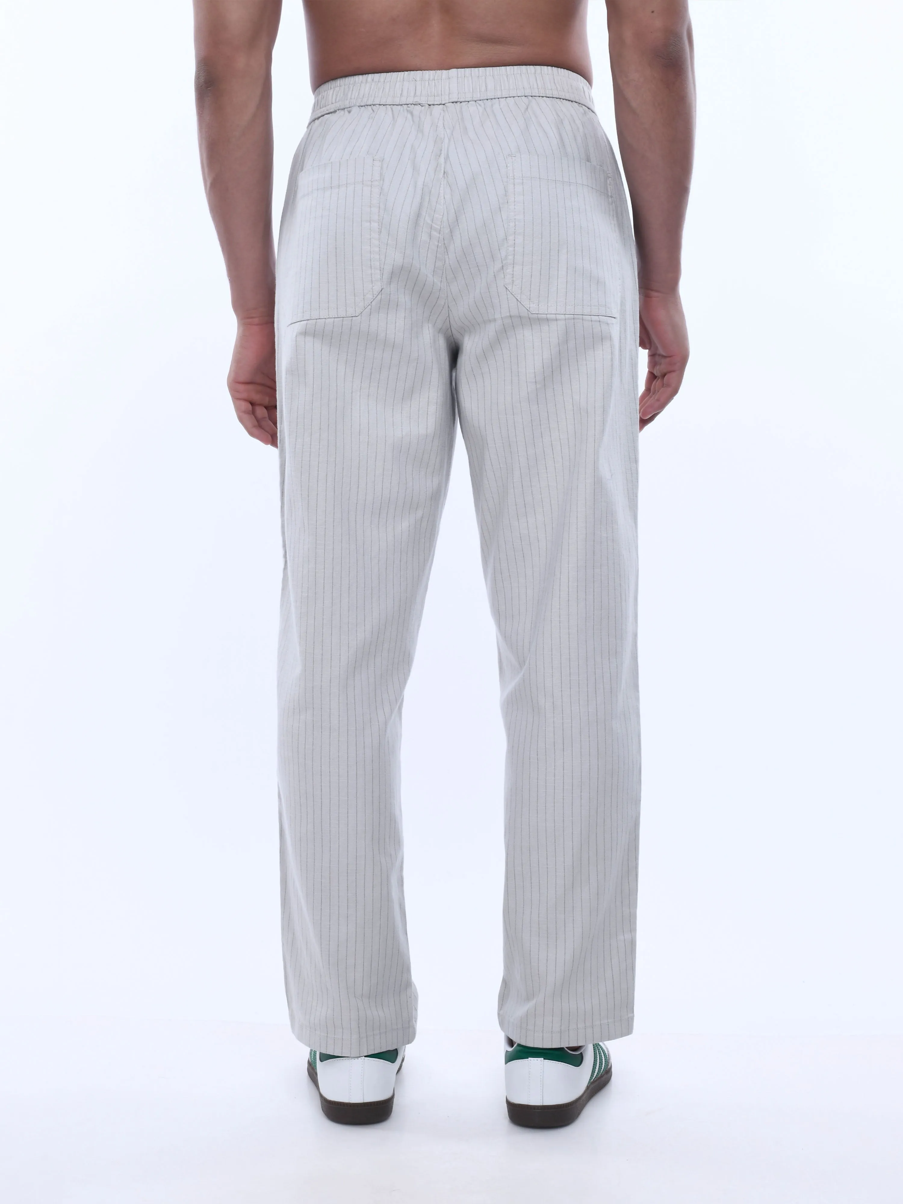 Relaxed Striped Light Grey Cotton Pants