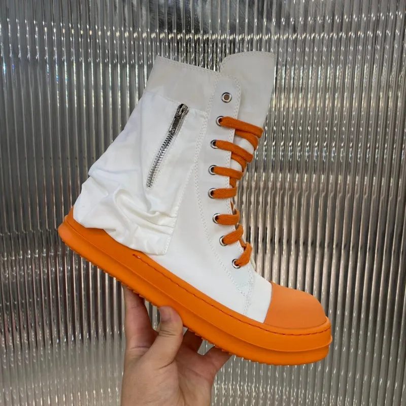 Rick Owens High-Top Canvas Boots - White and Orange