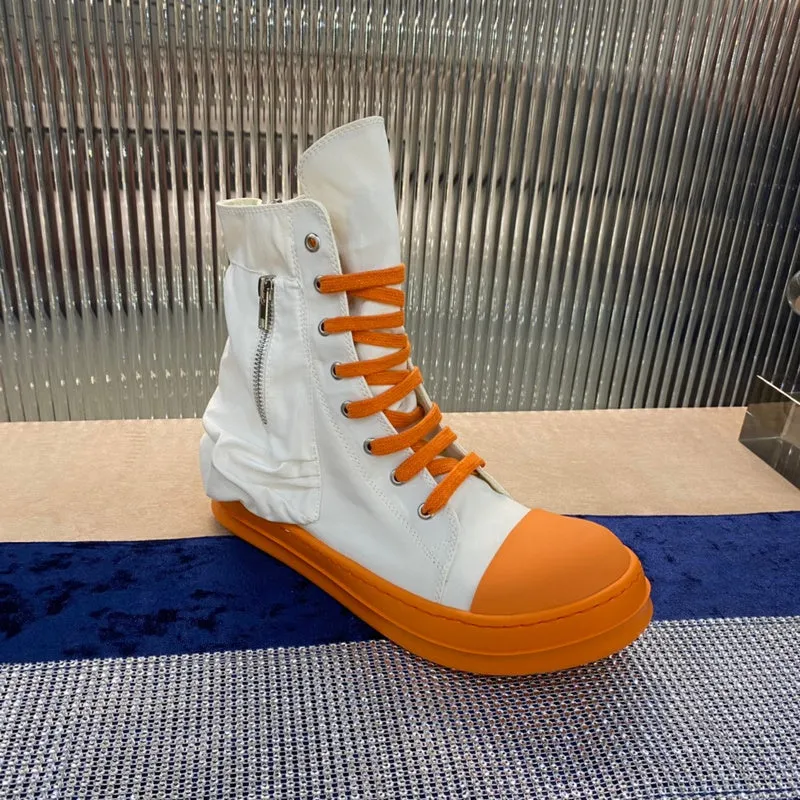 Rick Owens High-Top Canvas Boots - White and Orange