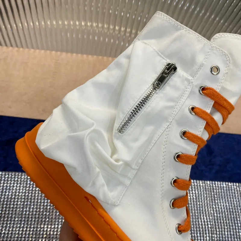 Rick Owens High-Top Canvas Boots - White and Orange