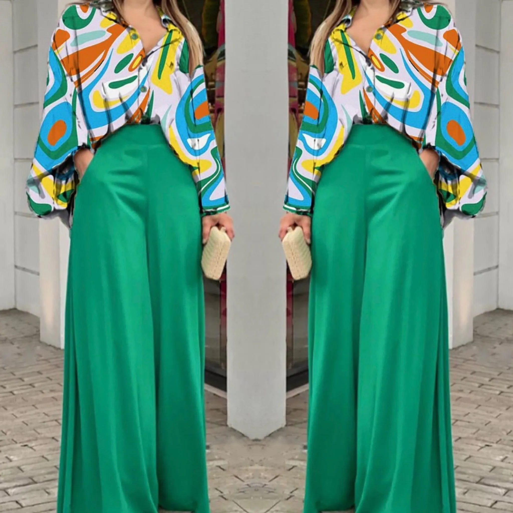 SET - Blouse & Wide Leg Pants