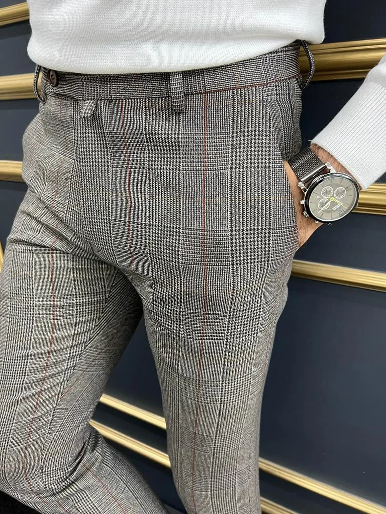 Slim Fit Striped Gray Trousers