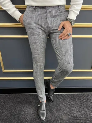 Slim Fit Striped Gray Trousers