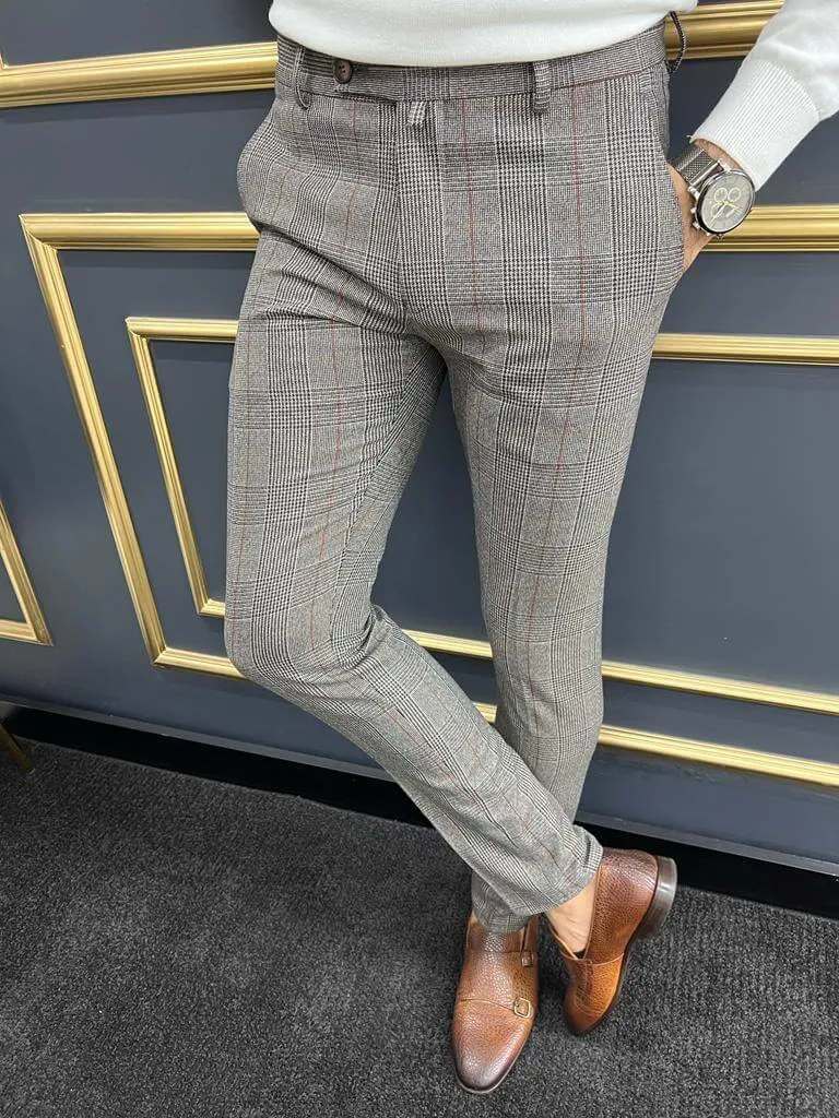 Slim Fit Striped Gray Trousers