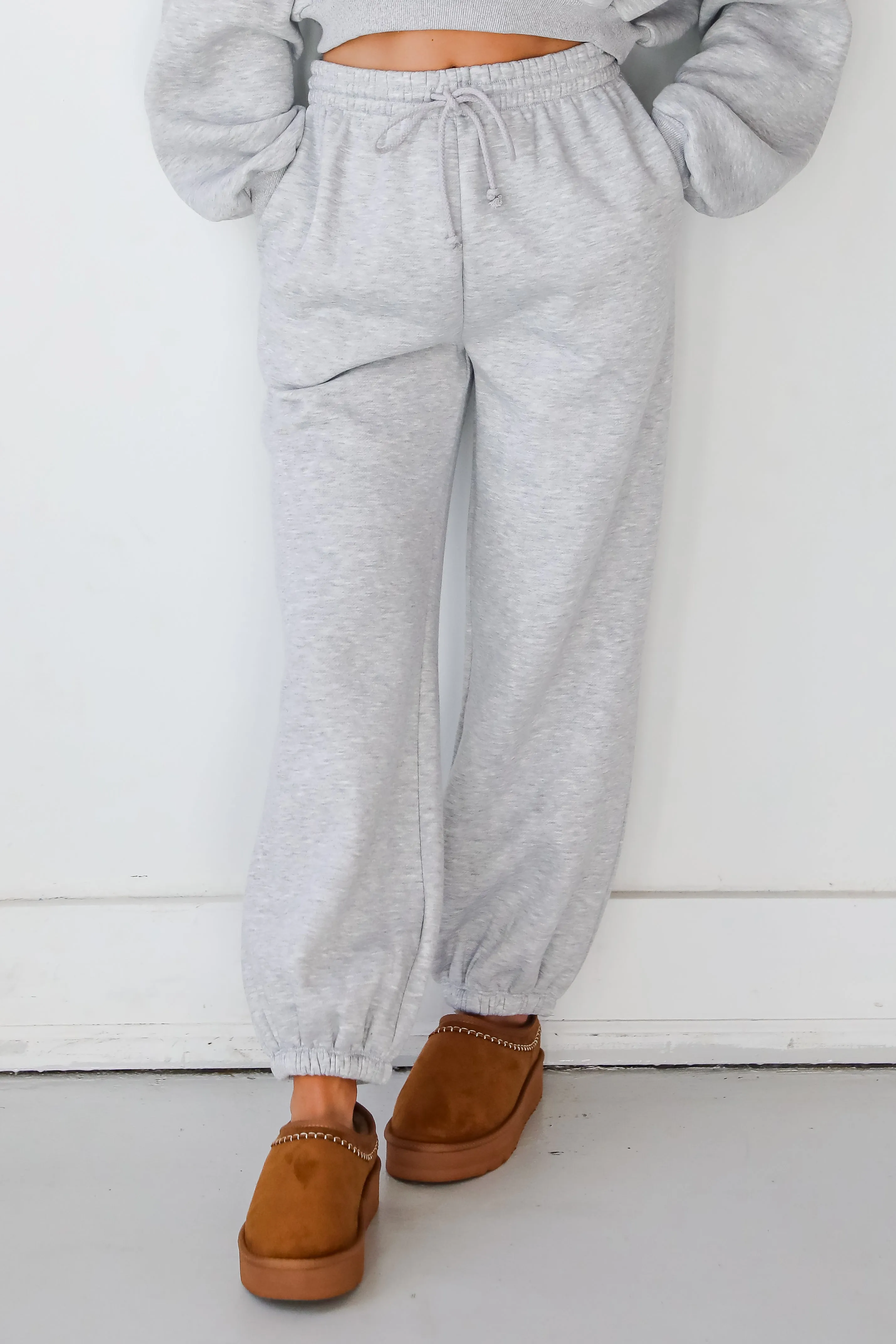 Snuggly Style Heather Grey Fleece Joggers - DOORBUSTER