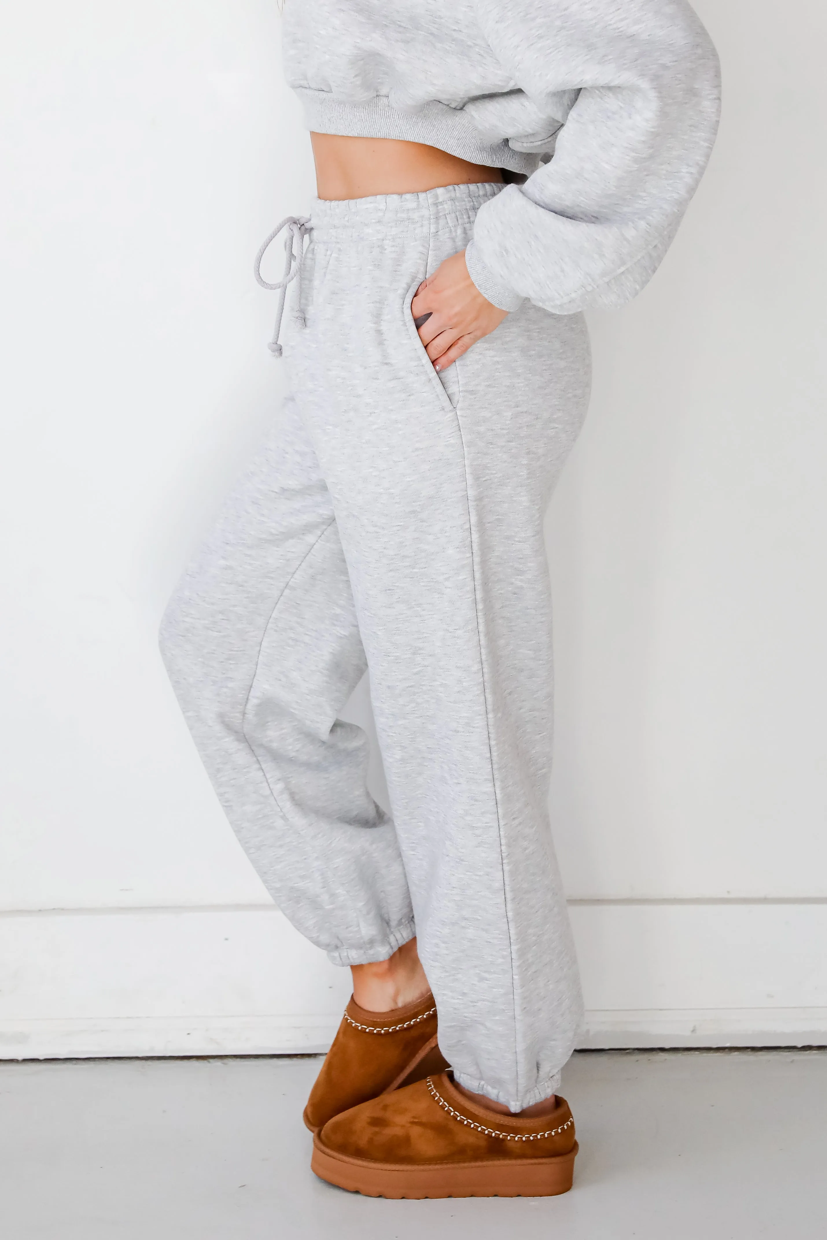 Snuggly Style Heather Grey Fleece Joggers - DOORBUSTER