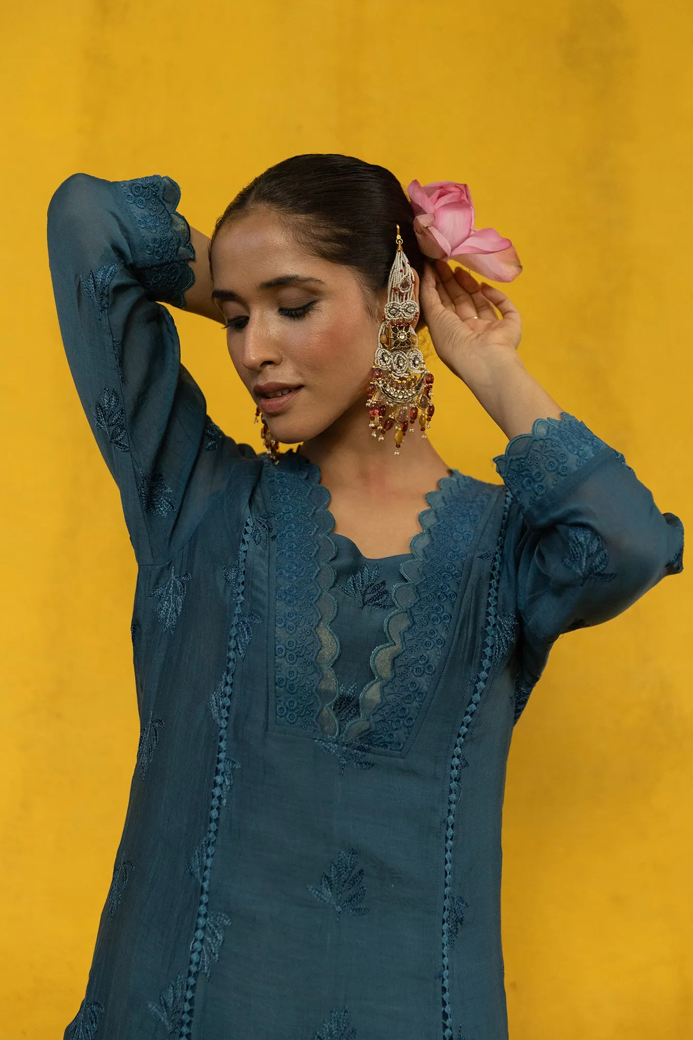 Soft Chanderi Embroidered Suit with scalloped Neck