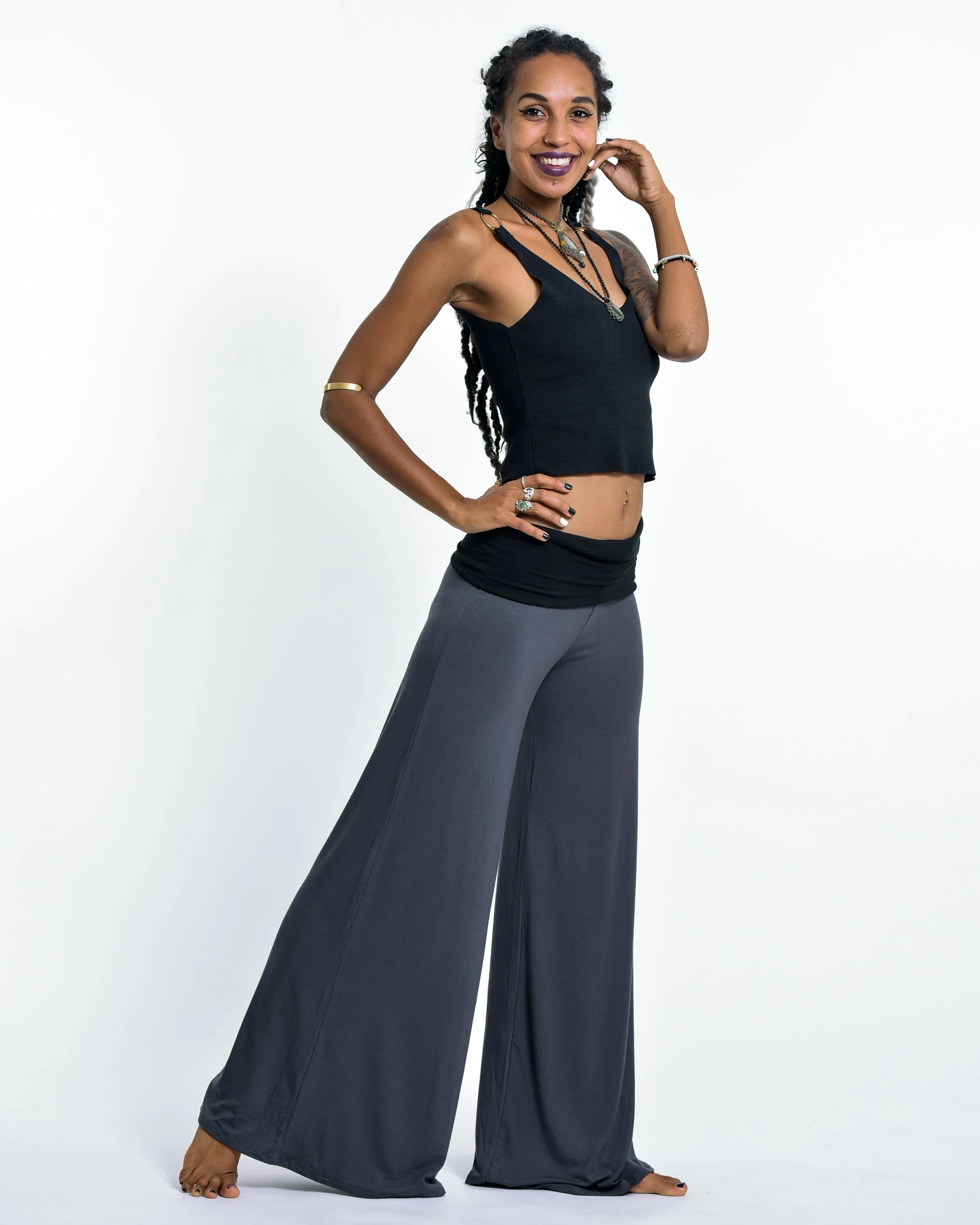 Solid Color Spandex Wide Leg Palazzo Pants in Gray