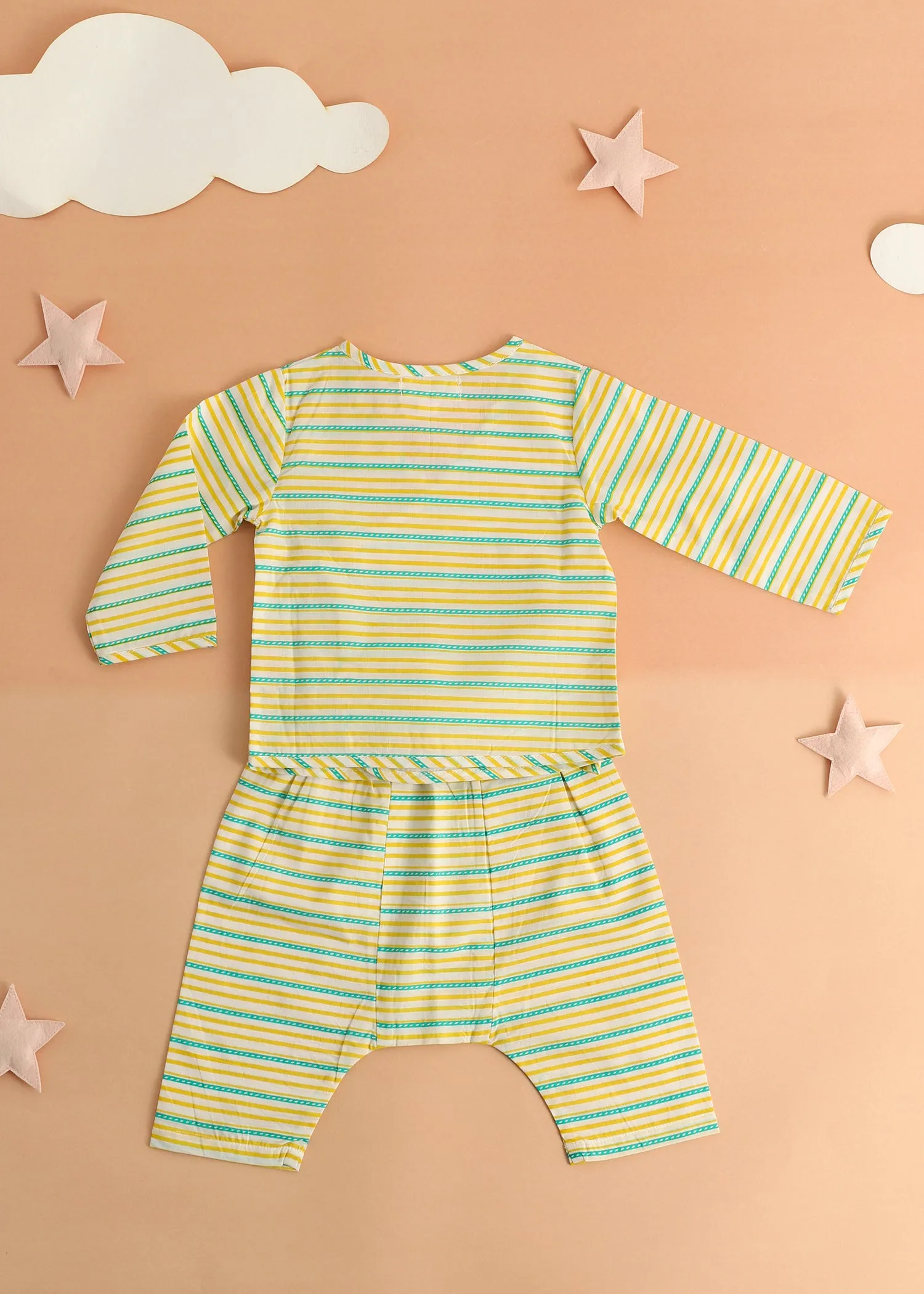 Stripes Green Cotton Angrakha Unisex Nightsuit Baby (3-12 months)