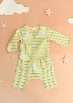 Stripes Green Cotton Angrakha Unisex Nightsuit Baby (3-12 months)