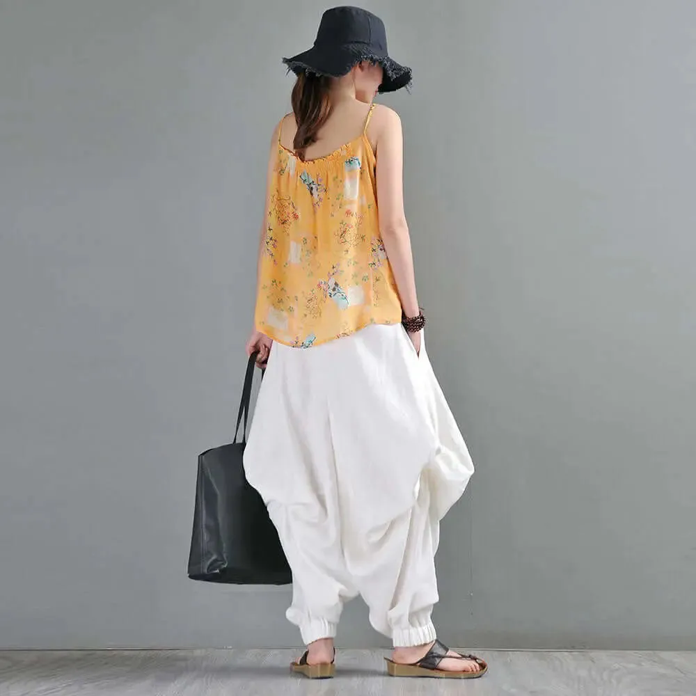 Stylish Bohemian Linen White Harem Pants for Women's Summer