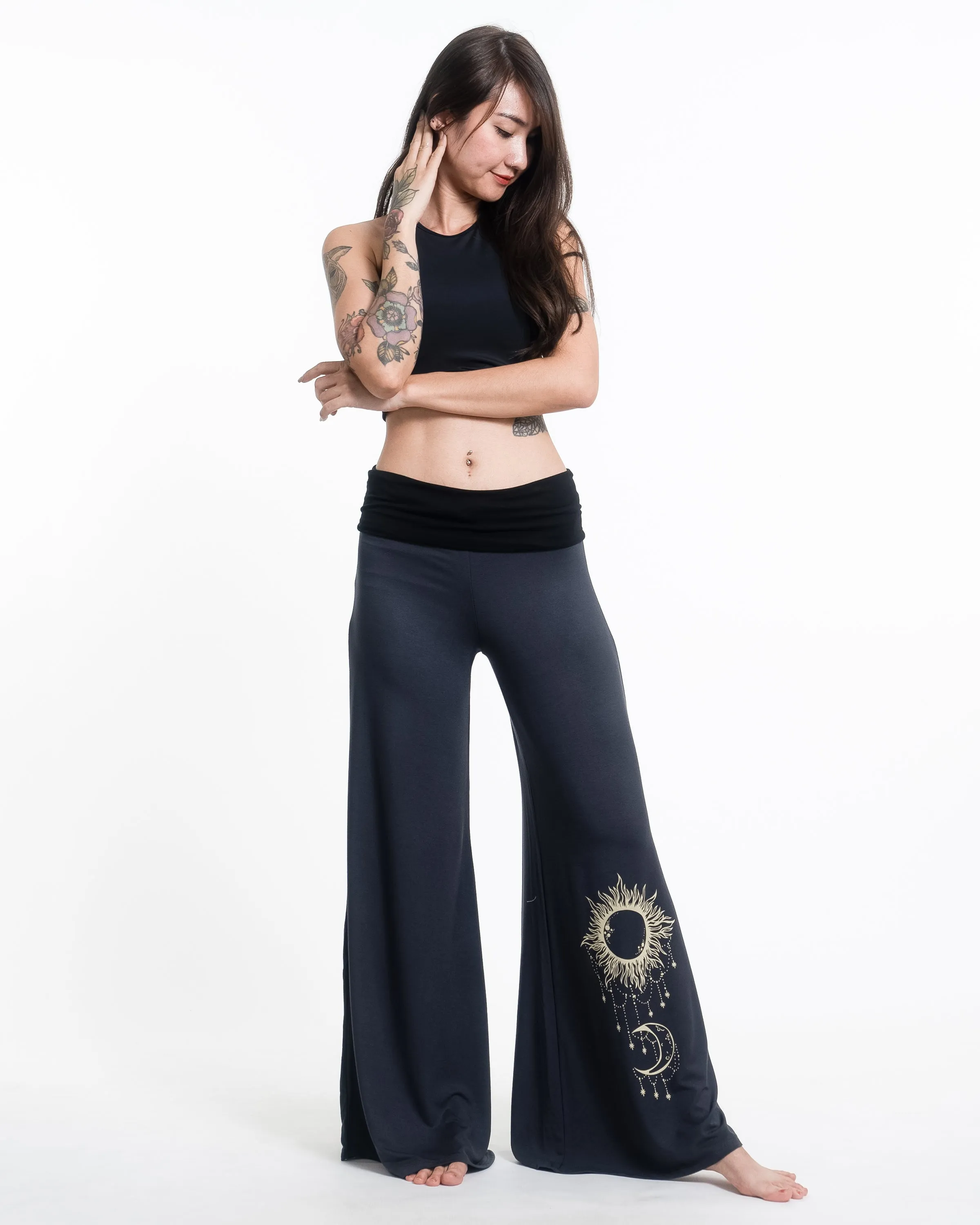 Sun Moon Spandex Wide Leg Palazzo Pants in Gray