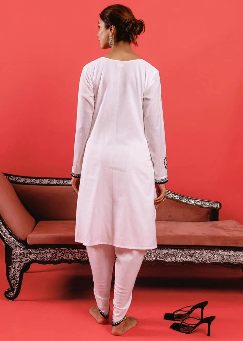 Swan White Cotton Kurta with Tulip Pants & Dupatta