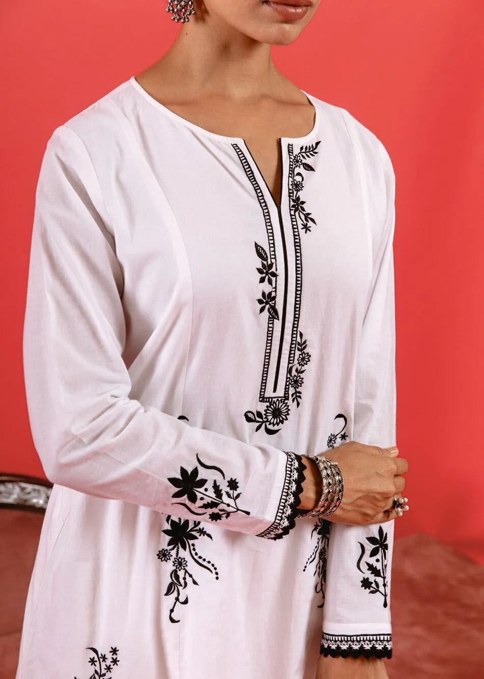 Swan White Cotton Kurta with Tulip Pants & Dupatta