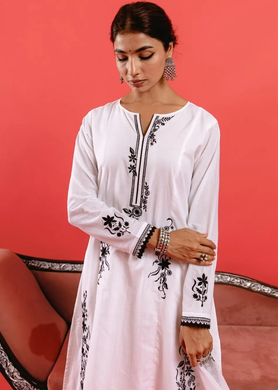 Swan White Cotton Kurta with Tulip Pants & Dupatta