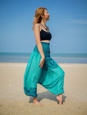 Teal Green Mandala Low Cut Harem Pants