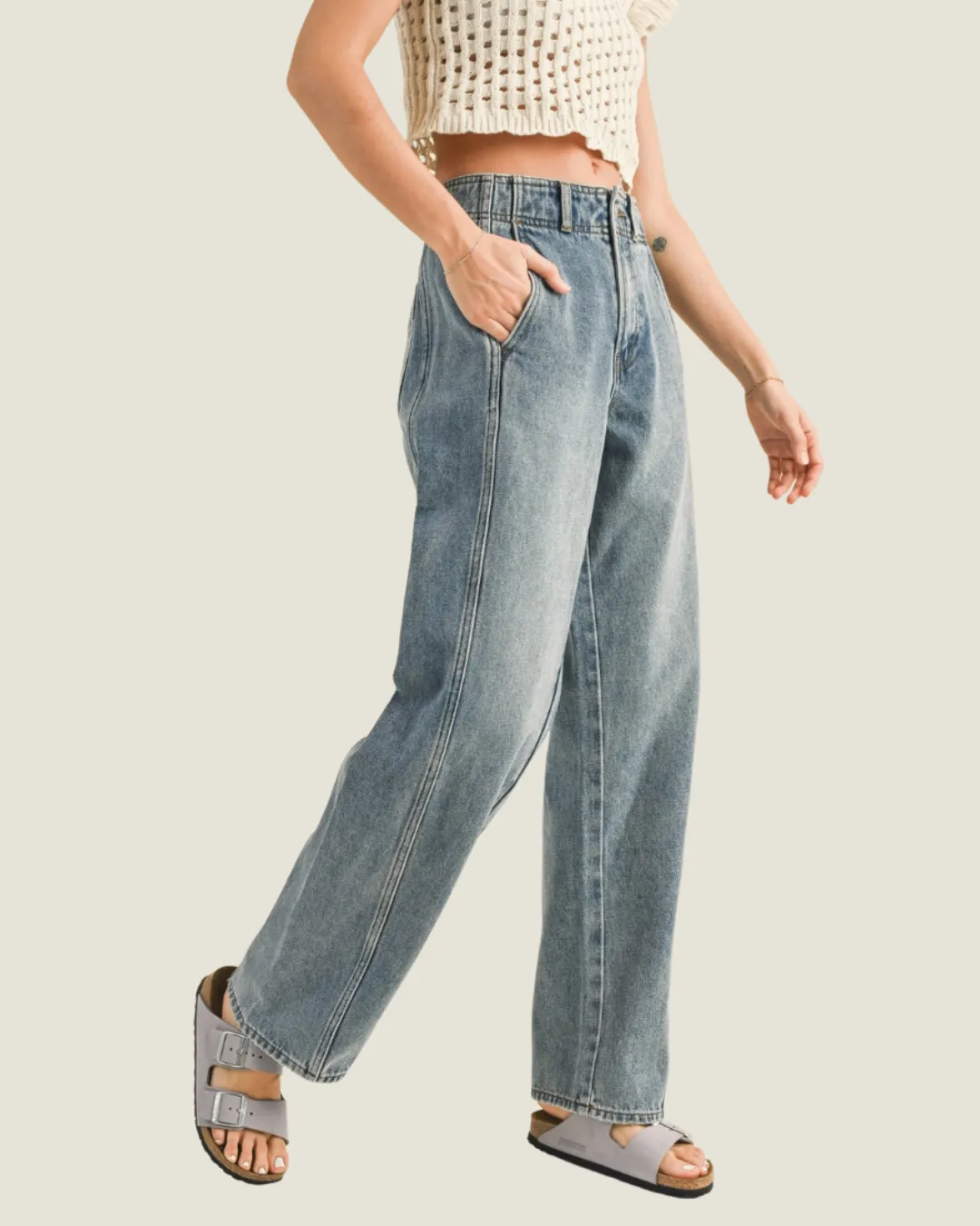 The Carlie: Medium Wash Seam Line Denim Pants