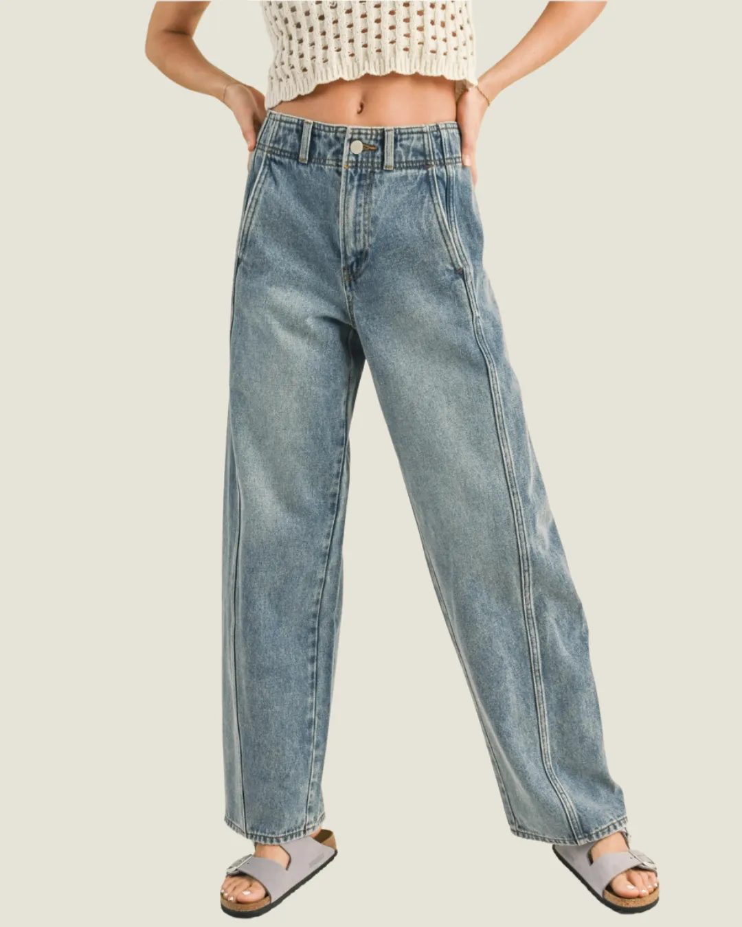 The Carlie: Medium Wash Seam Line Denim Pants