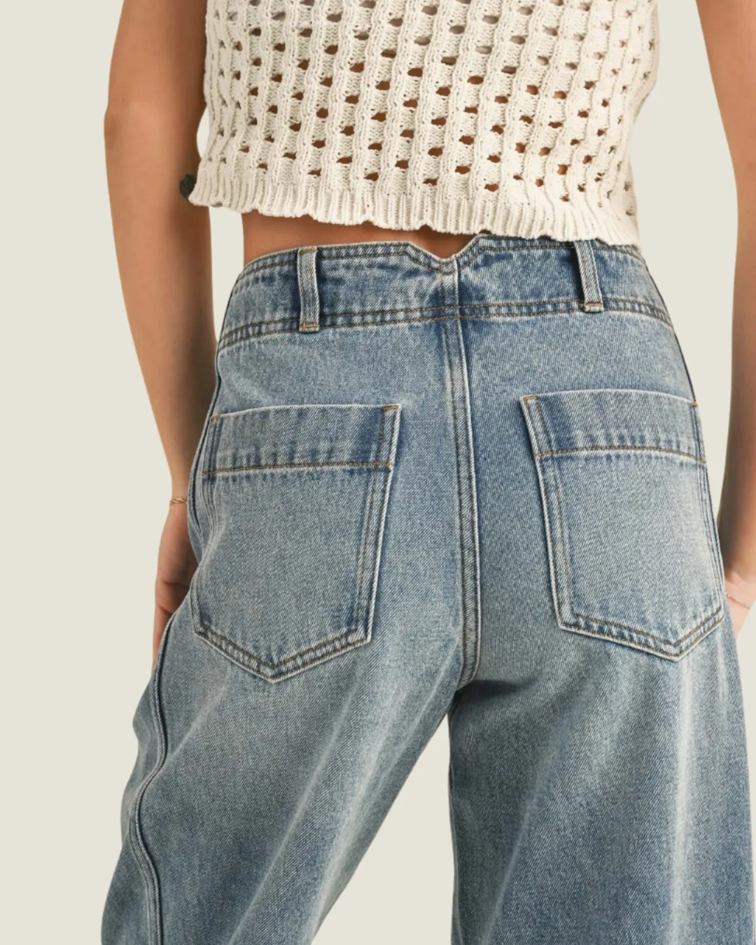 The Carlie: Medium Wash Seam Line Denim Pants