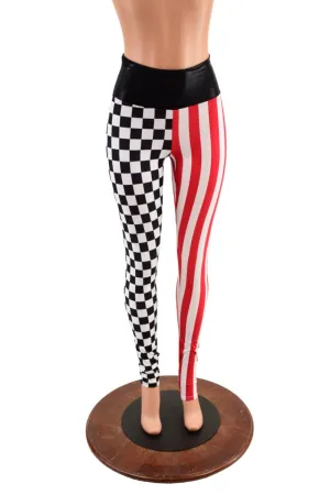 Tri Color Split Circus Print Leggings