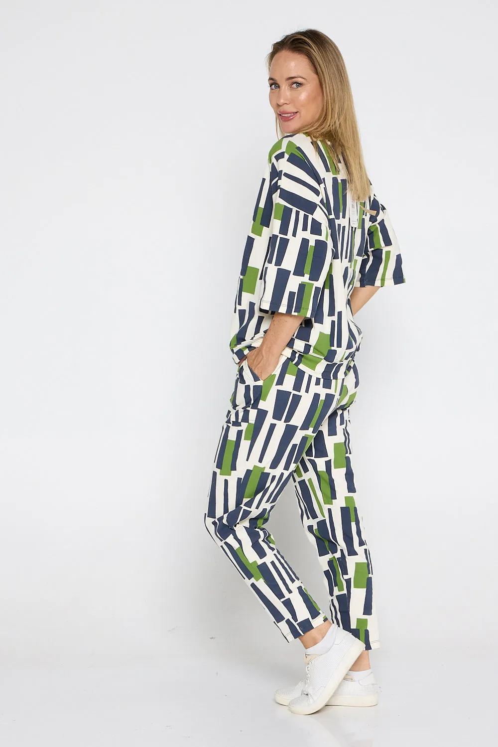 Valley Lounge Pant - Navy/Green Geo Print