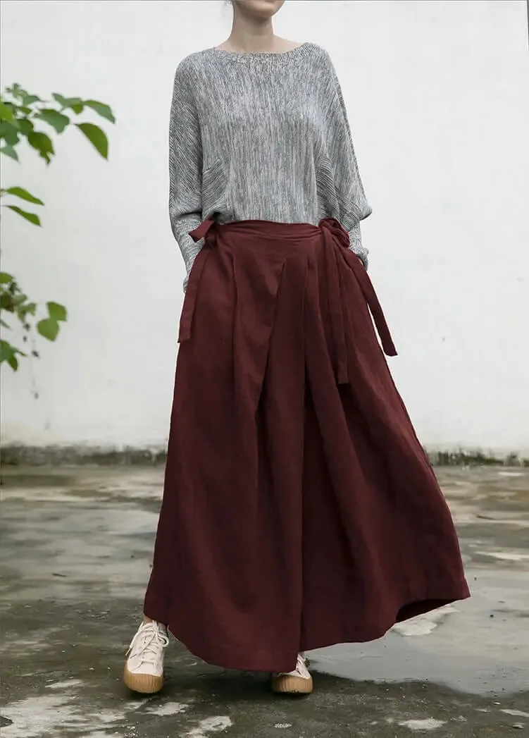 Versatile Bohemian Linen Culottes  Mid-Waist Wide-Leg Pants