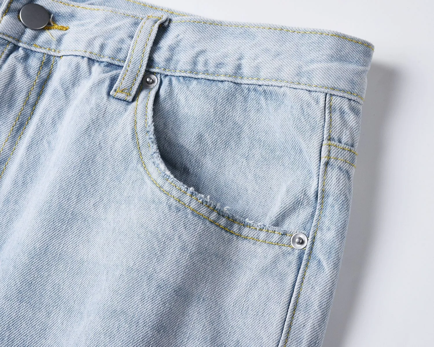 Washed Light Blue Hole Ripped Male Denim Jeans