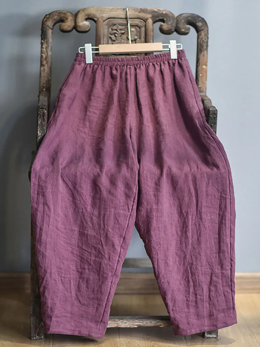 Women Vintage Spring Linen Solid Harem Pants FD040