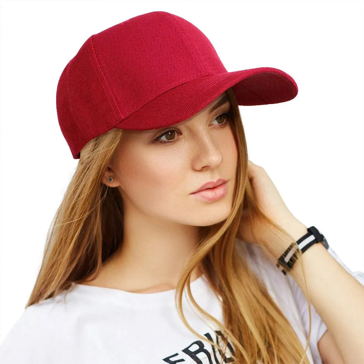 Women’s Burgundy Baseball Hat – Canvas 5 Panel Cap, Solid Color with Velcro Strap