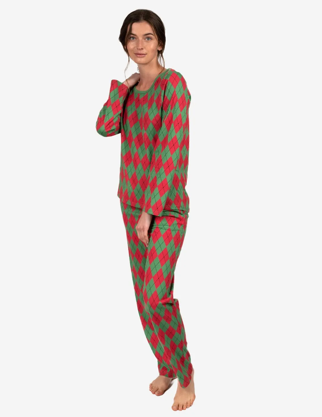 Women's Loose Fit Argyle Print Pajamas