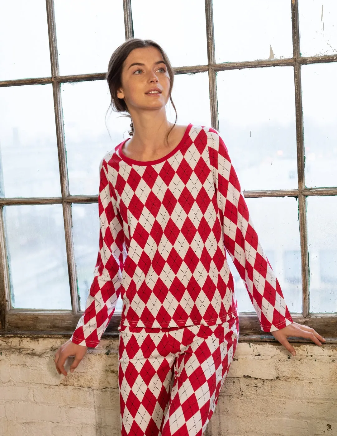 Women's Loose Fit Argyle Print Pajamas