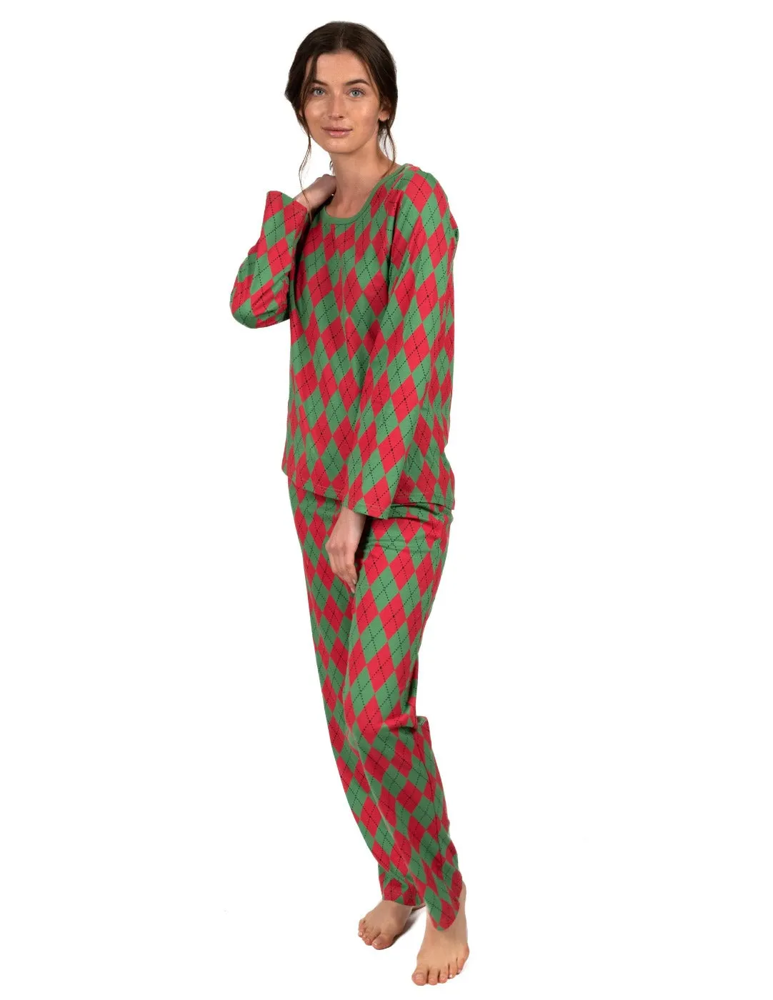 Women's Loose Fit Red & Green Argyle Pajamas