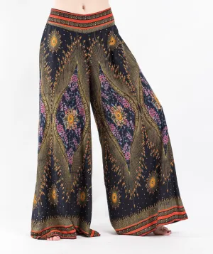 Womens Peacock Eyes Palazzo Pants in Black