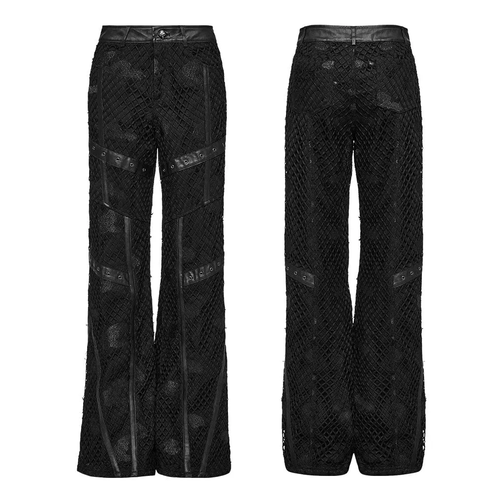 Women's Punk Ripped Mesh Denim Pants